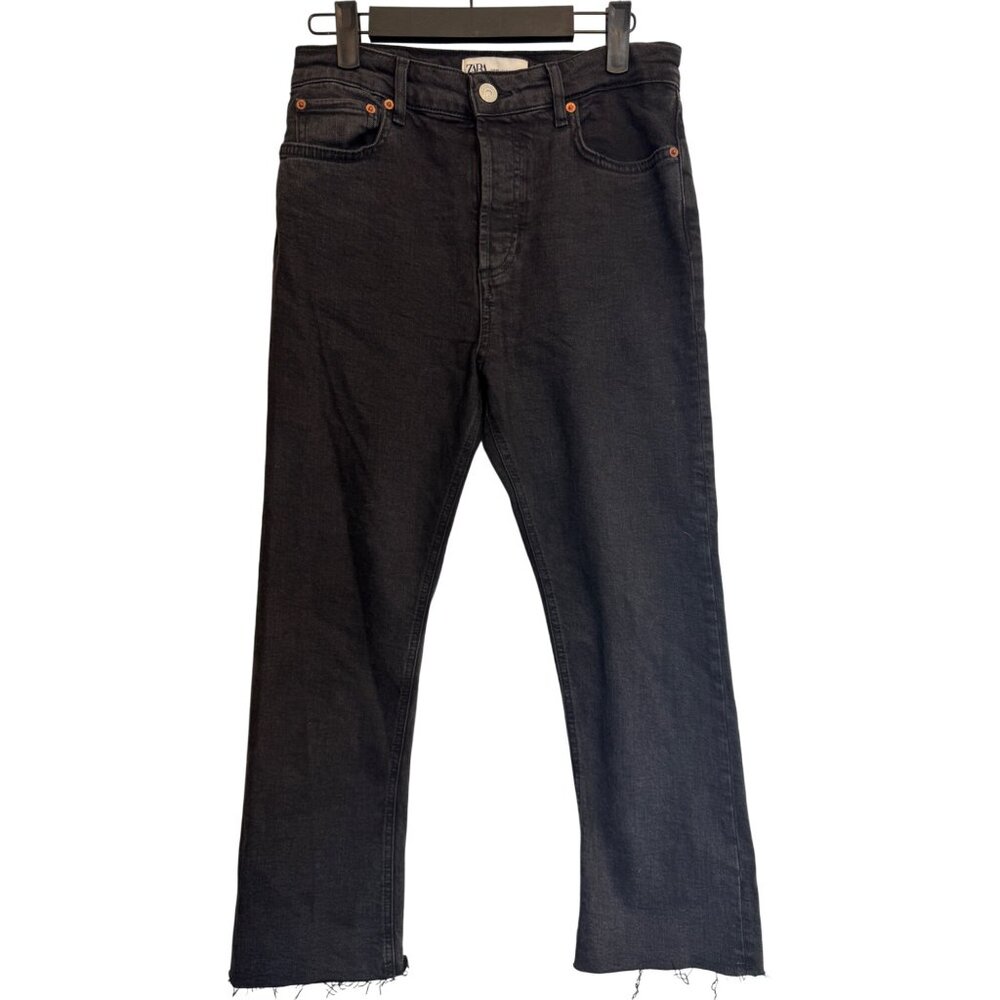 2/$30 ZARA Black Denim 6 The Dreed Flare Jeans Raw Hem & Button Fly - Picture 13 of 14